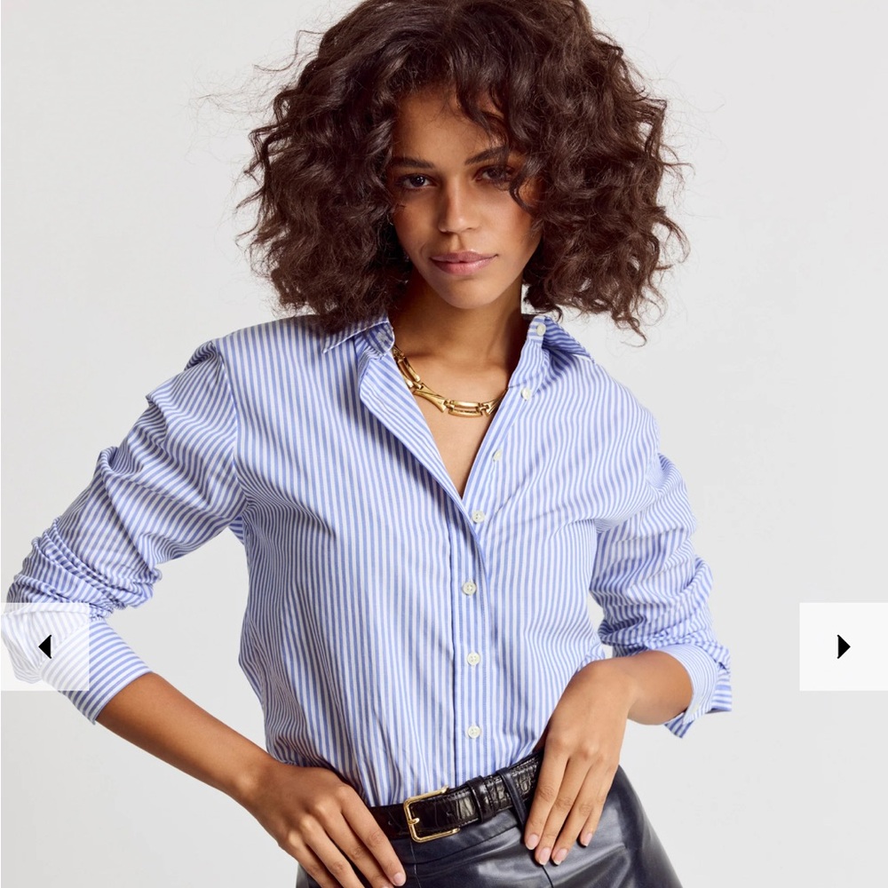 The Shirt Rochelle Behrens Blue White Stripe Button Down Size Small 100% Cotton